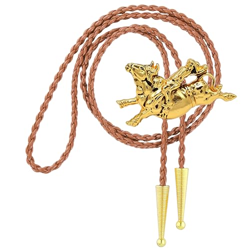 Image of Jeilwiy Bolo Tie for Men Western Cowboy Tie Necklace Gold Bolo Tie Leather Necktie Halloween Tie Accessories for Women