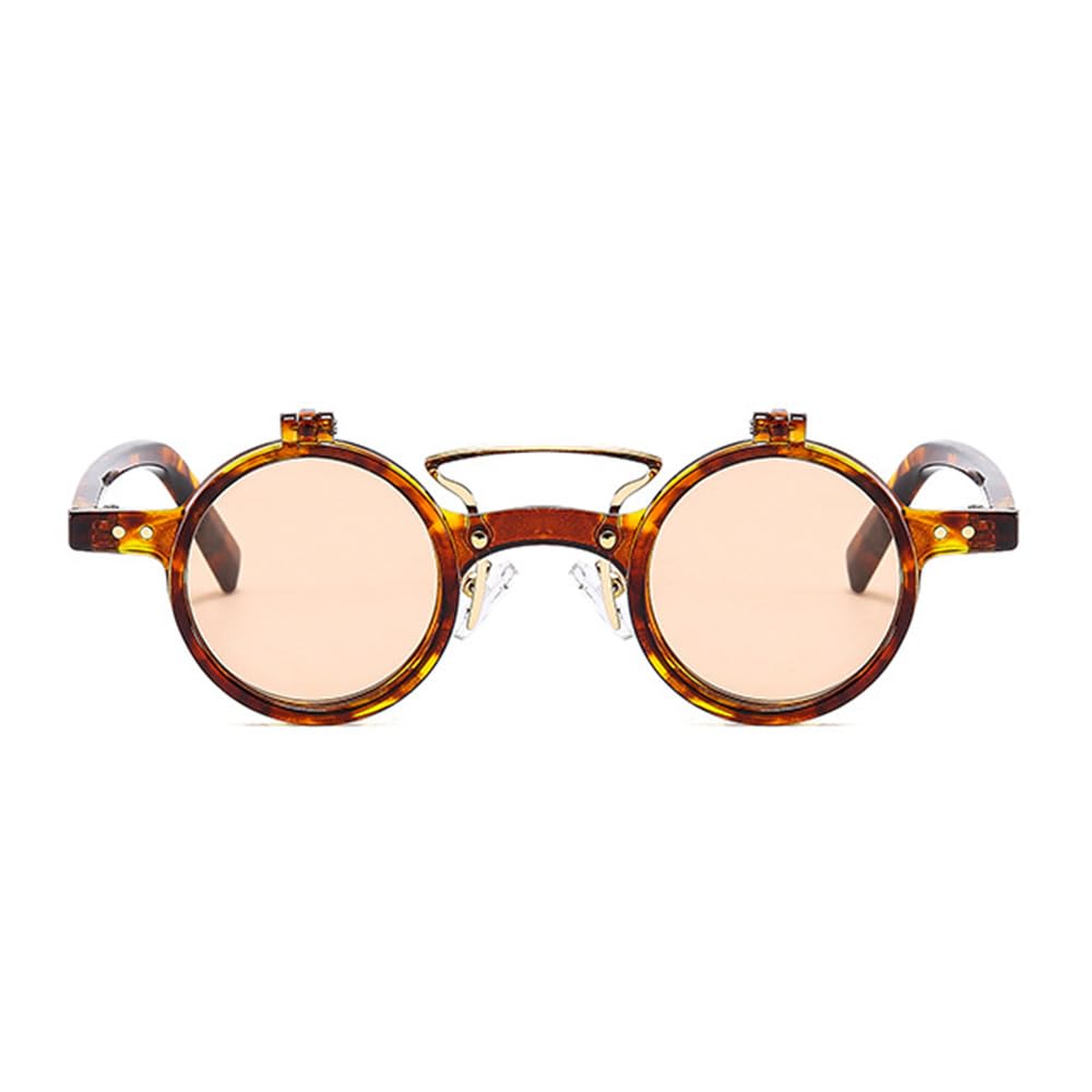 HYLLE Retro Flip-Up Round Goggles Seampunk Sunglasses for Men Women 90s Style