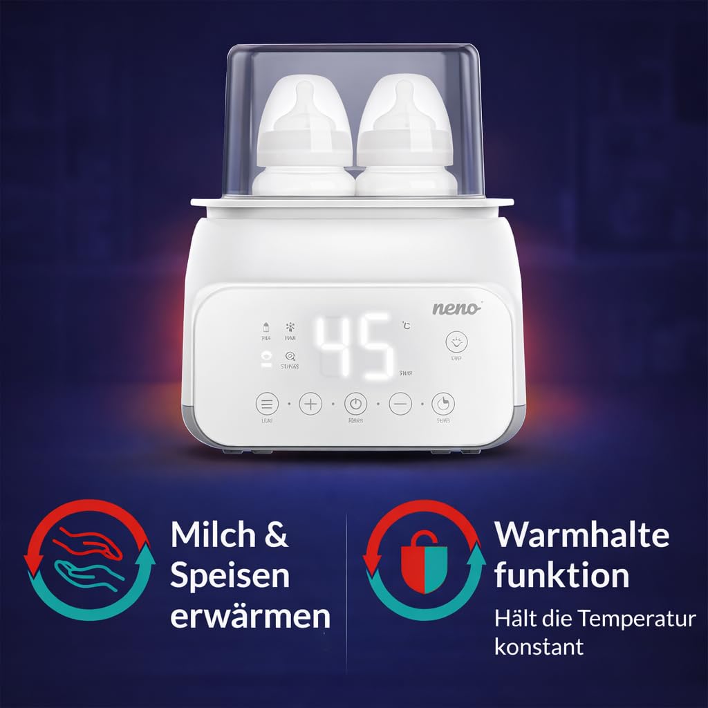 NENO VITA - Flaschenwärmer Baby und Sterilisator für Babyflaschen - Baby Flaschen Wärmer - 5-in-1: Sterilisation, Erwärmen von Mahlzeiten und Milch, Auftauen, Temperaturhaltung – 4 Betriebsarten