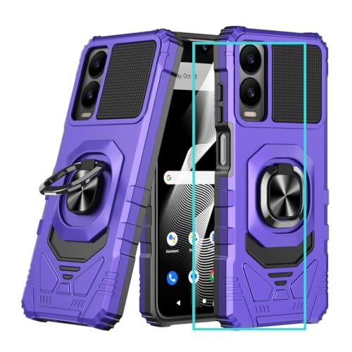 for Cricket Debut S3 Case/AT&T Vista 2 Case with Screen Protector,Magnetic Ring Stand Dual Layer Military Grade Protection,Rugged Shockproof Corner Phone Case for Cricket Debut S3/ATT Vista 2 Purple