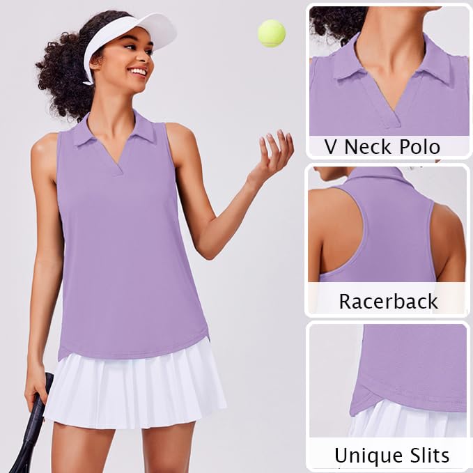 Image of PINSPARK Womens Golf Shirt UPF 50+ Sleeveless Collared Shirts Quick Dry Tennis Polo V-Neck Racerback Athletic Workout Tank