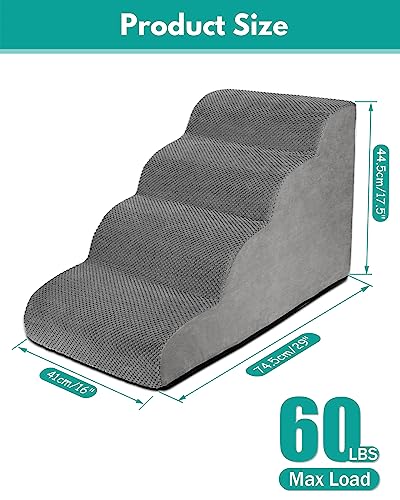 Petbank Dog Stairs Ramp, 4 Tiers Dog Stairs For Small Dogs, High Density Foam Dog Ramp Extra Wide Non-Slip Pet Stairs For High Beds Or Couch, Pet Steps For Older Dogs, Injured Dogs Or Cats #TOP1