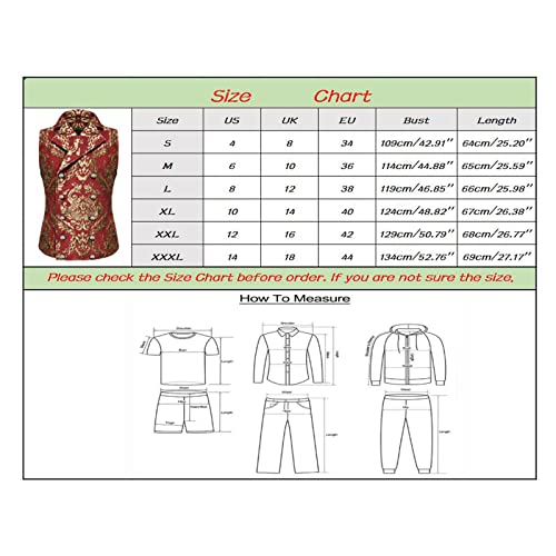 Suit Vest For Men Red Black White And Gold Mens Fashion Casual Retro Lapel Print Jacquard Button Vest Sleeveless Top, X-Large, (Y3D6Cd6Ln) #TOP2