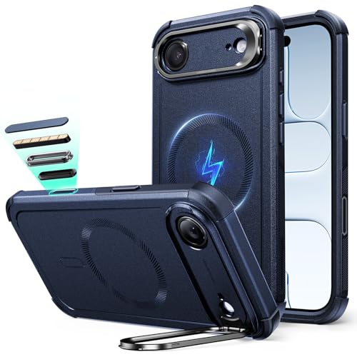Image of ESR for iPhone Air Case with Stand, 23ft Military-Grade Drop Protection, Camera Control, Shock-Absorbing iPhone 17 Air Rugged case, Compatible with MagSafe Accessories, Cyber Series, Blue