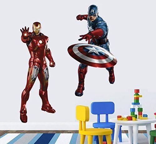Giant Superheroes Avengers 3d Wall Sticker for Kids Rooms Wall Adhesive Home Decor Wall Decals (Iron man with captain america)