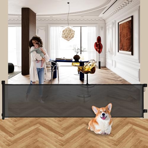 BECROWM Cancelletto retrattile extra largo per cani e bambini, per grandi aperture, cancelletto di sicurezza per porte e ampie aperture (nero, 250 cm)