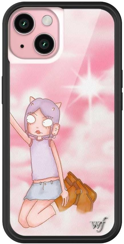 Wildflower Cases - Compatible with Apple iPhone 15 | Protective Black Bumper, 4ft Drop Test Certified, Women Owned Small Business | Enya Collab - Pink White Clouds Sky Dainty Cute Trendy
