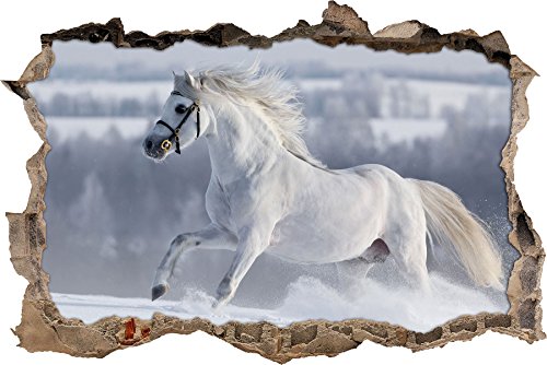 pixxp Blueprint 3D WD 2096 92 x 62 Caballo Blanco en Nieve Hierba perforar Pared Adhesivo Pared en 3D, Vinilo, Multicolor, 92 x 62 x 0,02 cm