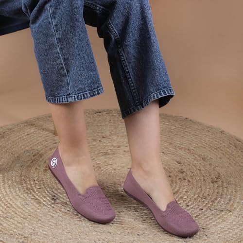 Image of Women Lightweight Knitted Ballerina Flats Slipon Dusty Mauve Comfort Fitx2
