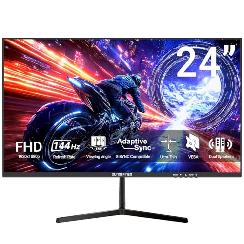 Image of XUNDEFINED 24 Inch 144Hz Gaming Monitor with Speaker, FHD(1920 x 1080) Frameless IPS Computer Monitor with Freesync, 100% sRGB, Low Blue Light, VESA, HDMI, VGA Port for Gaming, Home Office Working
