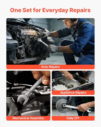 Image of VEVOR Combination Wrench Set, 32-Piece SAE and Metric, 12-Point Box End and 15 Angled Open End Combination Wrenches with Roll Up Pouch, Carbon Steel, for General Household and Automotive Repairs