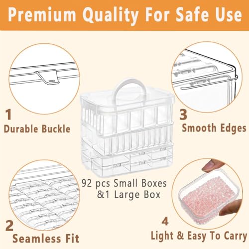 Image of 91pcs Bead storage container, 3-Tier bead organizer boxes and craft storage boxes,Bead storage Stackable portable box,DIY Jewelry Craft Nails, Bracelets, Jewelry, Diamonds, Pens, (3 Tier)