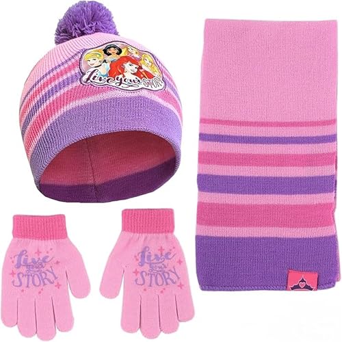 Disney Girls Princess Winter Hat, Scarf & Mittens Set For Toddler Ages 2-4 Or Hat, Scarves & Kids Gloves Sets For Ages 4-7