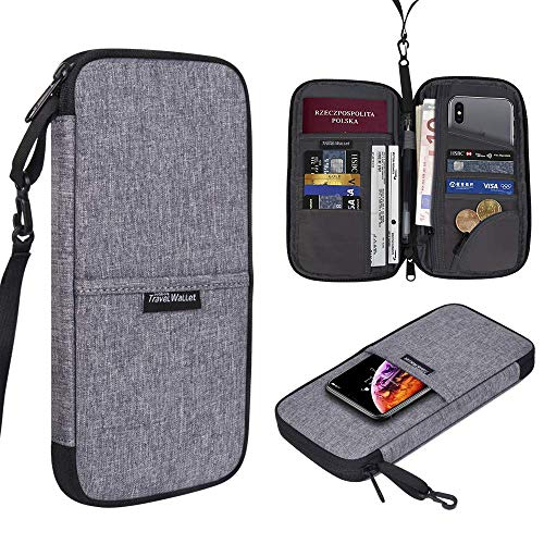 Portefeuille Passeport, Luxsure Organisateur de Voyage Imperméable, Pochette étanche pour Passeport, Papiers d'identité, Cartes, Billet, Clé, Argent, Carte Dembarquement (Petit/Gris)