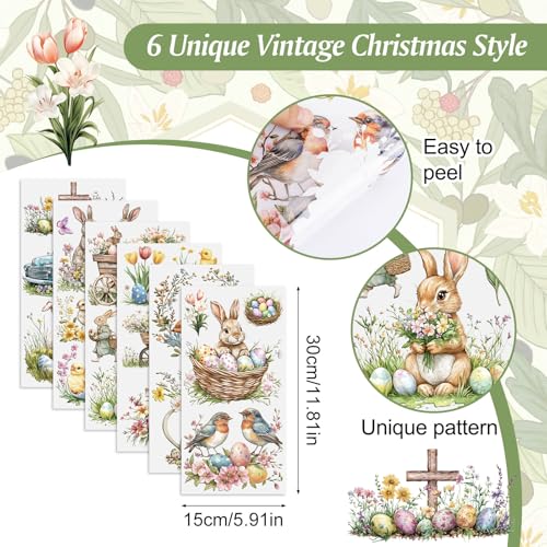 HICOHAND Rub on Transfers for Crafts 6 Sheets Easter Theme Furniture Transfer Stickers Flower Bunny Rabbit Egg UV DTF Waterproof Decal for DIY Home Office Decoration 15cmx30cm/5.91 * 11.81in - Image 2