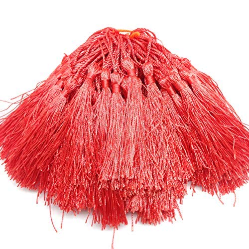 PEPPERLONELY 100PC 13cm/5 Inch Silky Handmade Soft Craft Tassels with Loops for Jewelry Making, DIY Projects, Bookmarks, Tomato