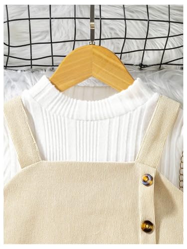 Image of SOLY HUX Toddler Girl's 2 Piece Outfits Mock Neck Long Sleeve Tee and Button Front Overall Dress Set
