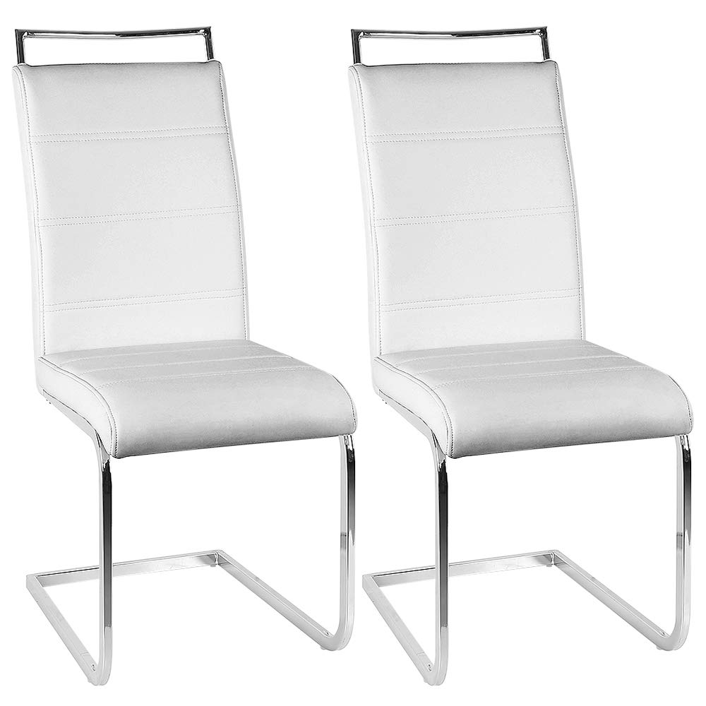 Esszimmerstühle Schwingstuhl Set,2-er Set Modern,Bezug aus Lederimitat,Wohnzimmerstuhl,Kann in Küche, Esszimmer, Wohnzimmer, Hotel, Schlafzimmer, Lobby, Fast Food verwendet Werden-(Weiß)