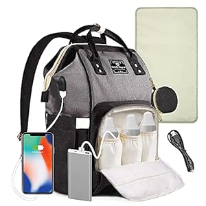 ComfyDegree Changing Bag Backpack Nappy Waterproof Large Capacity Baby Travel Rucksack w/ Pacifier Holder | USB Cable…