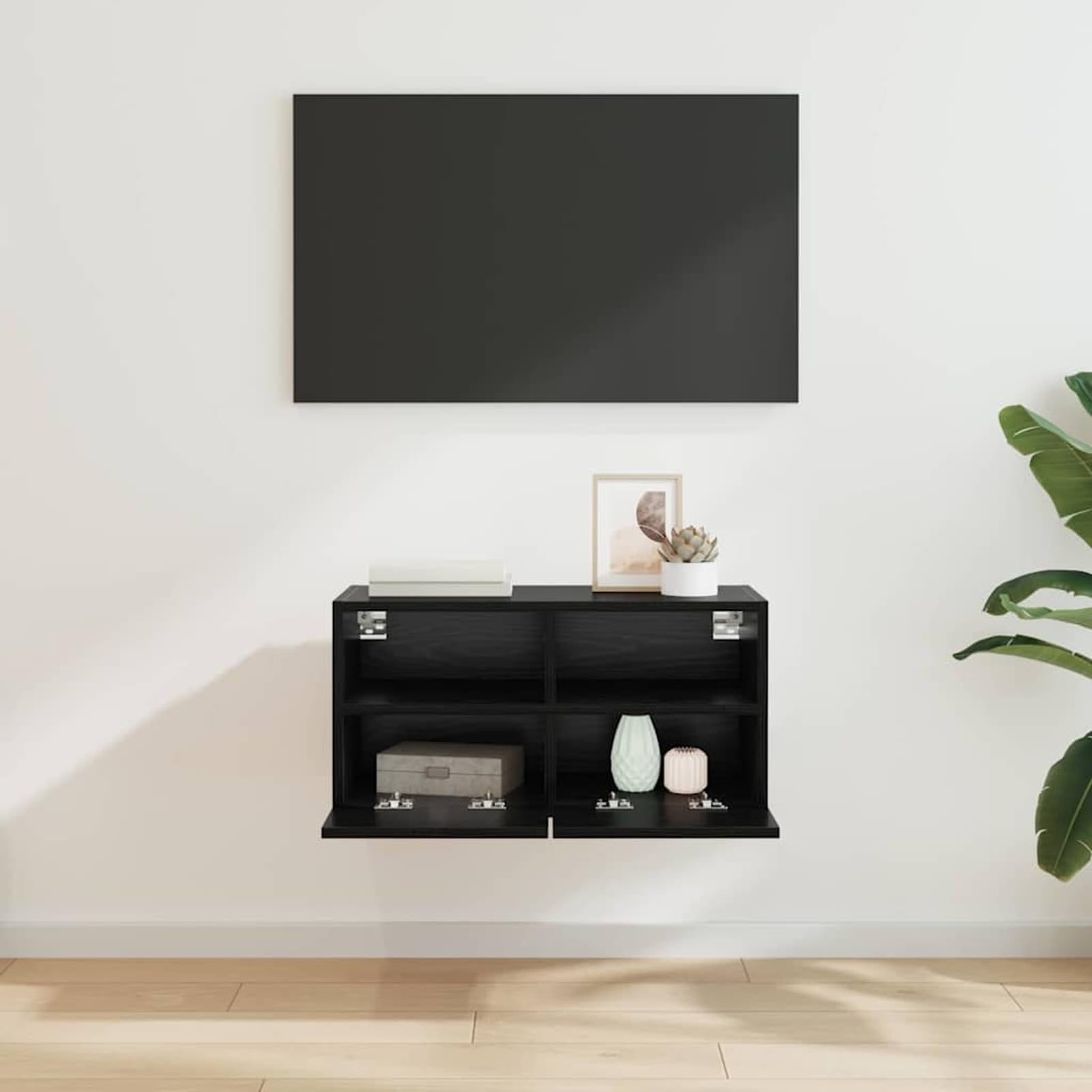 Gecheer TV-Wandschrank Schwarz Eichen-Optik 60 x 30 x 30 cm, Fernsehschrank Fernsehtisch Wohnwand Set für Wohnzimmer Home-Cinema Gamerzimmer882926