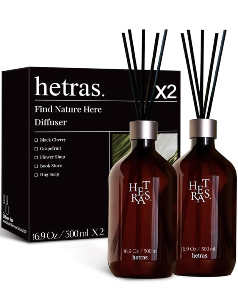 HETRAS. Premium Reed Diffuser: Set of 2 x 16.9oz (1,000 ml) Large Capacity | Fragrance Oil Diffuser & Sticks for Home & Office & Bathroom Decor - Gifts for Loved One (Flower Shop)