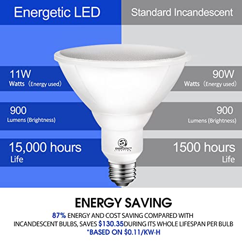 Energetic Par38 Led Flood Outdoor Light Bulb, 3000K Warm White, 90W Equivalent (11 Watt), 900 Lumens, E26 Base, Non-Dimmable, Wet Rated, Ul, 6 Pack #TOP4