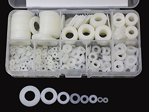 480 Pcs White Nylon Flat Washer Assortment Kit for M2 M2.5 M3 M4 M5 M6 M8 M10 Screw Bolt