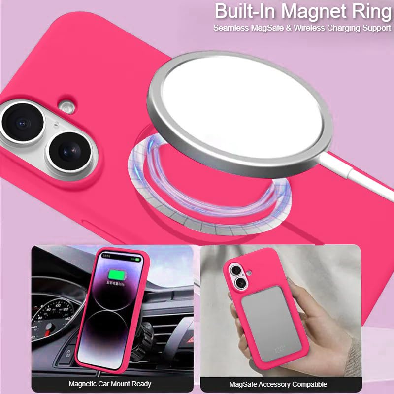 Image of LuxuryKase Silicone Magnetic Case for iPhone 16 Plus | Soft Microfiber Lining | MagSafe Support | Shockproof Protective Cover | Precise Cutouts | Slim Fit Design - Pink