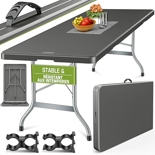 tillvex Table de Jardin Pliante en Plastique 220x70 cm avec poignée | Idéale comme Buffet, pour Terrasse, Jardin, Balcon ou Camping | 10 Personnes