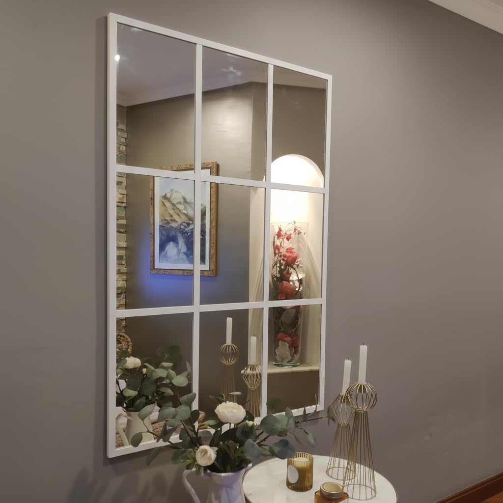 THEROSE Espejo Ventana, Espejo Industrial, Aluminio Blanco 120 x 80 cm
