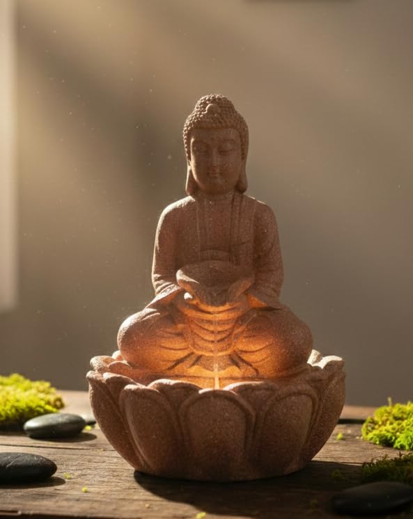Ani Divine Lotus Buddha LED Tabletop Water Fountain | Marble Dust Zen Buddha Waterfall Fountain with High-Power Motor Showpiece for Home Decor, Office, Meditation Space, Yoga Room, Studio-image-45