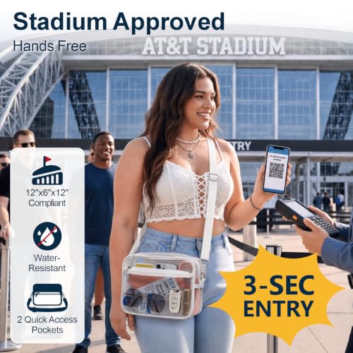 Image of PACKISM Clear Bag for Stadium Events - Small Clear Purse Crossbody Bag | Adjustable Wide Strap, 2 Easy Access Pockets, Thick 0.5mm PVC, for Sports Game Day Concerts Festival, Women Clear Stadium Bag