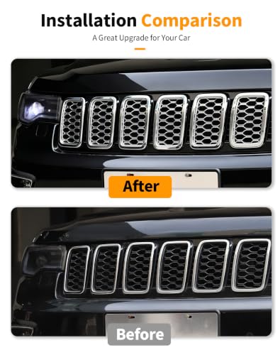 Image of Hoolcar Front Grill Rings Honeycomb Grille Mesh Inserts Cover Trim Kit for 2017-2020 Jeep Grand Cherokee Exterior Accessories, Chrome(7Pcs)