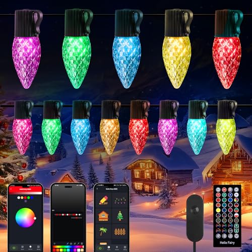 Brightown Smart C9 Christmas Lights Outdoor, 100 LED Christmas Color Changing Fairy Lights App Control, Music Sync, RGB, Shatterproof Connectable C9 String Lights for Tree House Indoor Xmas Decor
