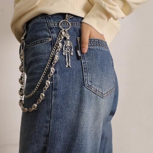 Punk Layered Pants Chain for Men Women Skull Wallet Chains Pearl Mango Jeans Chain Pocket Chains Gothic Key Chain for Pants4