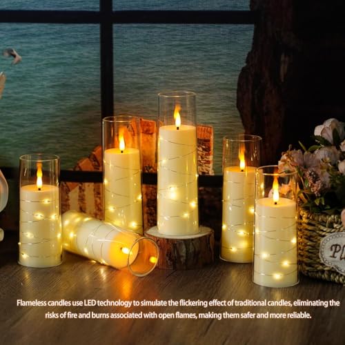 Image of Nimiko Flickering Flameless LED Candles,Battery Operated Candles 9 Pcs with Embedded Star String,Acrylic LED Pillar Candles with Remote,Suitable for Home Decoration to Create an Atmosphere (Ivory)