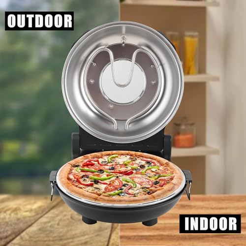 Image of Electric-Pizza-Oven-Indoor, 12 Inches Countertop Cooker,800℉ Electric Pizza Maker, Ceramic Stone, Viewing Window, Black