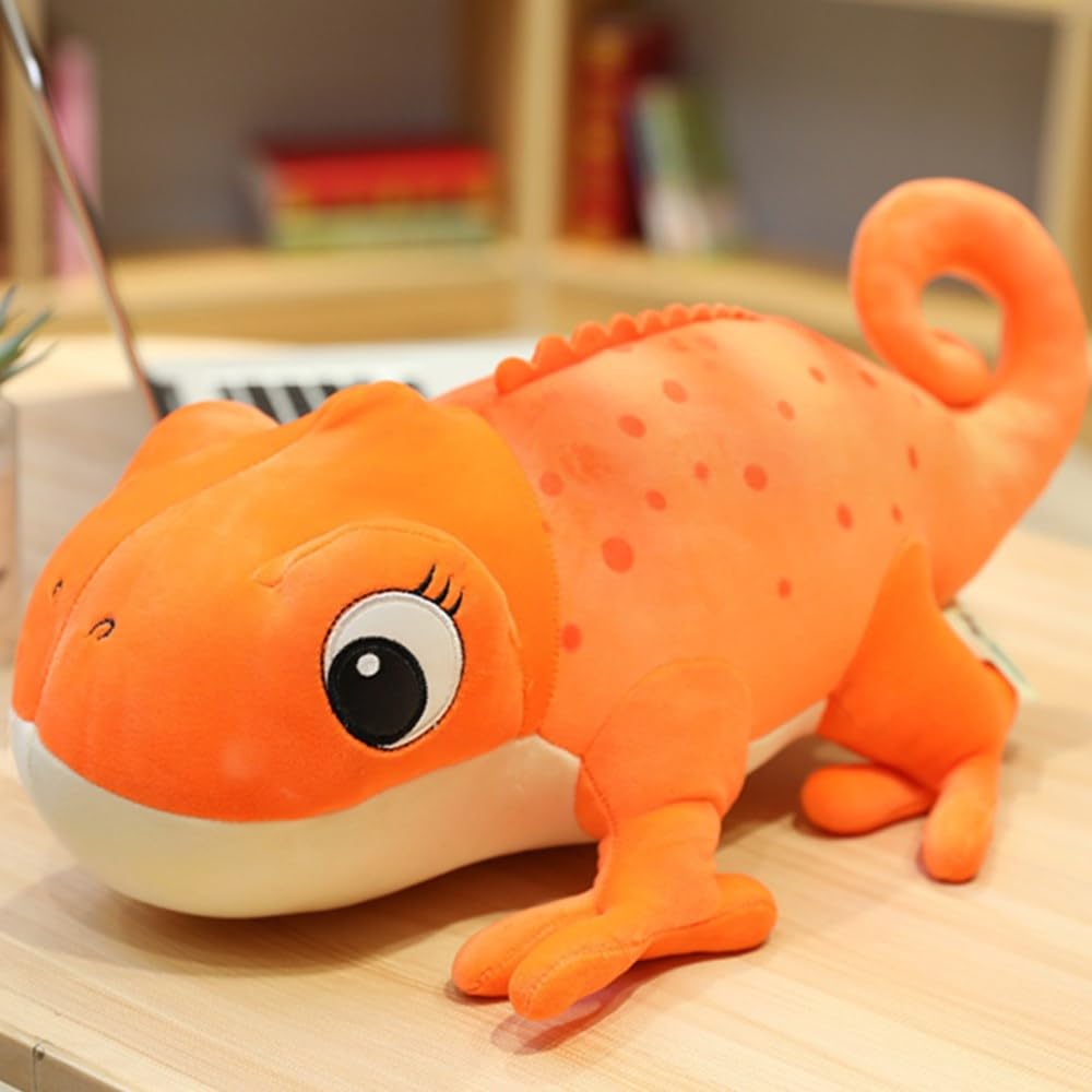 OUKEYI 11.8 Inch/30cm Lizard Plush Pillow, Cute Chameleon Plush Doll, Kawaii Stuffed Animal Lizard Plush Toy Hugging Pillow,Cute Sofa Room Decoration, Gifts for Kids Boys Girls (Orange color)