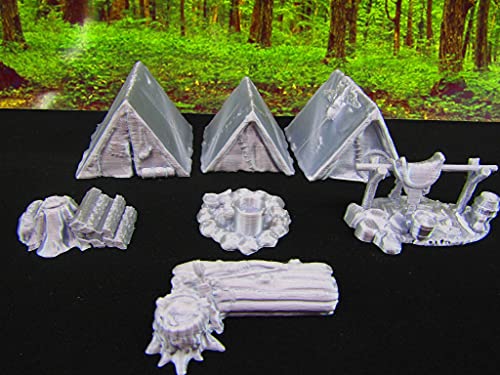 Hero's Hoard Adventurer's Camp w/ Tents Campfire and More 28mm Miniature Hero's Scale Scatter Terrain RPG Tabletop Fantasy Games Dungeon's and Dragons
