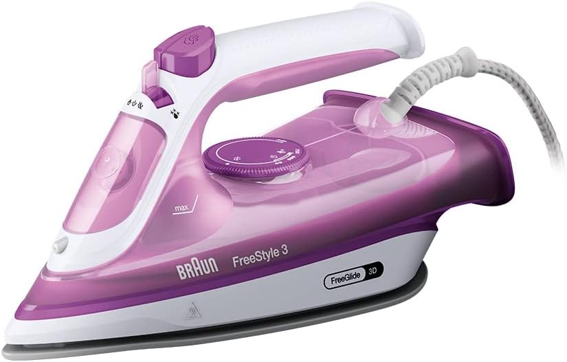 Braun FreeStyle 3 FI3124PU, Ferro da Stiro con 4 Anni di Assistenza, Tecnologia FreeGlide 3D, 170g/min, Piastra SuperCeramic, Auto Spegnimento, Serbatoio 270ml, 2700W, Viola Braun FreeStyle 3 FI3124PU, Ferro da Stiro con 4 Anni di Assistenza, Tecnologia FreeGlide 3D, 170g/min, Piastra SuperCeramic, Auto Spegnimento, Serbatoio 270ml, 2700W, Viola