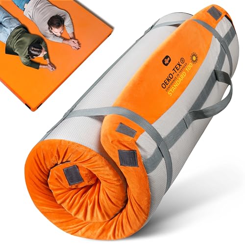 Image of GAIALOOP 3 Inch Memory Foam Camping Mattress, Dual Layer Thick Sleeping Camp Pad for Car Tent Cot, Roll-Up Portable Glamping Floor Bed for Guests Sleepover