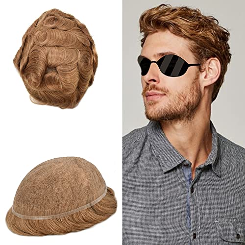 Hair Wonders Hair System for Men Full French Lace Mens Toupee Hairpiece Real Human Hair Replacement Systems Bleached Knots Hairpieces for Men 8X10 100% Density 30R# 30R#