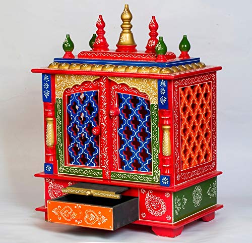 Kamdhenu Art And CraftWood Home Temple (18 x 12 x 24 inch, Orange)