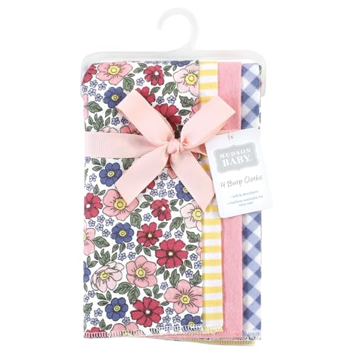 Image of Hudson Baby Unisex Baby Cotton Poly Flannel Burp Cloths, Pink Blue Pretty Floral 4 Pack, One Size