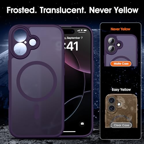 Image of Oterkin Magnetic for iPhone 17 Case Matte,Upgraded Full Camera Protection Compatible with MagSafe Frosted Translucent Shockproof Anti-Scratch Slim Fit Case Military Grade Protection (Dark Purple)