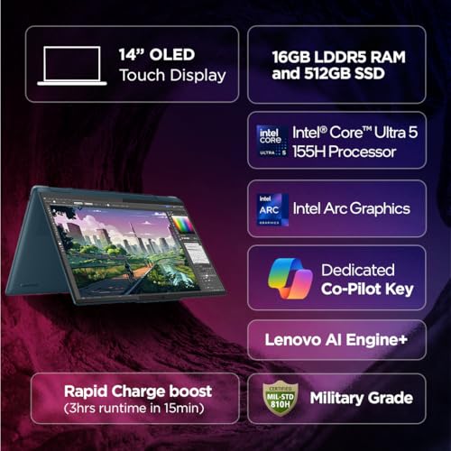 Lenovo Yoga 7 Intel Evo Core Ultra 5 125H Built in-AI 14"(35.5cm) WUXGA OLED 400Nits 2-in-1 Laptop (16GB/512GB SSD/Win 11/MSO 21/100% DCI-P3/3 Mon.... - Image 2