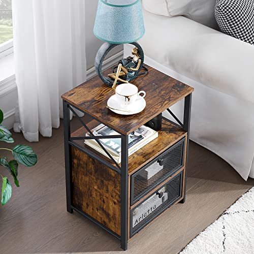 Image of VECELO Nightstand Set of 2, End Table with Flip Drawer, Modern Night Stand for Bedroom,Living Room, Office, Easy Assembly, Walnut Brown