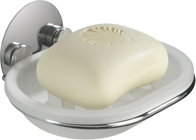 WENKO 18776100 Turbo-Loc soap dish - fixing without drilling, Steel, 13 x 6 x 11 cm, Chrome