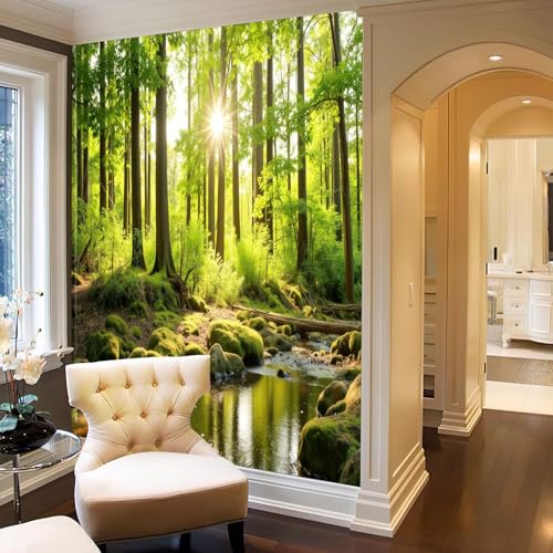 Tapisserie panoramique salon rivière forestière haut de gamme