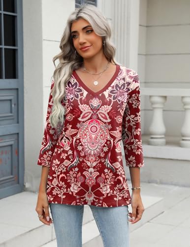 Image of Zeagoo 3 /4 Length Sleeve Womens Tops Dressy Casual Three Quarter Sleeve Blouses V Neck Shirts
